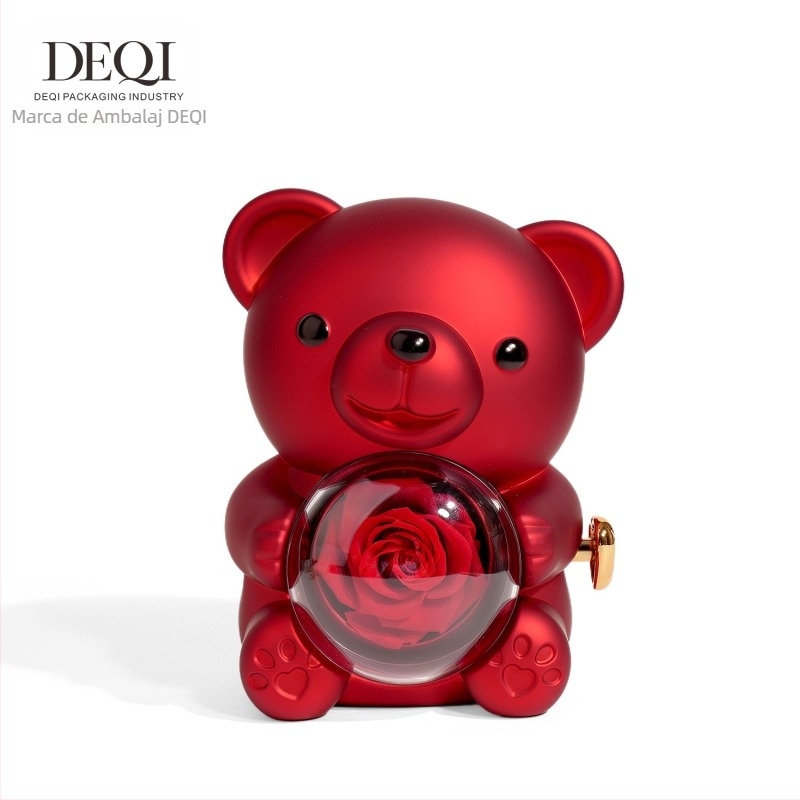 Deqi New Tanabata Ziua Îndrăgostiților îmbrățișând ursuleț rotativ floare eternă cutie cadou inel colier cutie de bijuterii ambalaj bijuterii