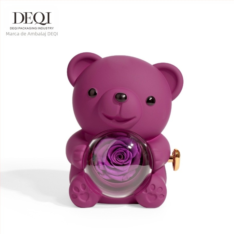 Deqi New Tanabata Ziua Îndrăgostiților îmbrățișând ursuleț rotativ floare eternă cutie cadou inel colier cutie de bijuterii ambalaj bijuterii