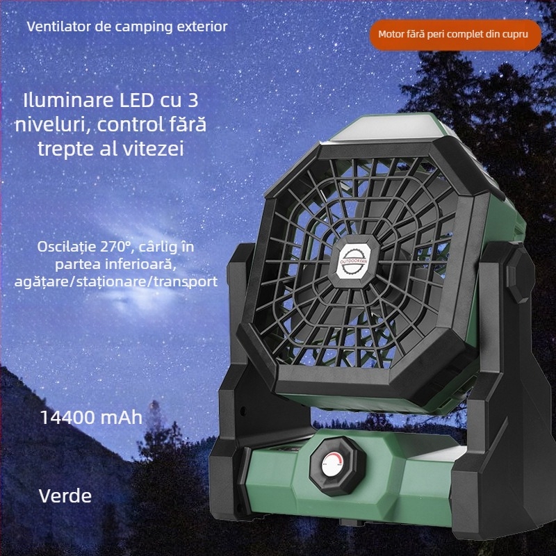 Ventilator reîncărcabil în stil camping în aer liber, pescuit, cort mic în stil camping, dormitor, refrigerare, încărcare USB, baterie cu durată lungă de viață