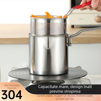 Tigaie din oțel inoxidabil 304 cu filtru, frigărui comerciale prăjite, oală mică de bucătărie multifuncțională, tigaie îngroșată transfrontalieră