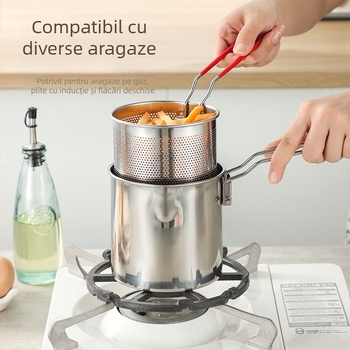 Tigaie din oțel inoxidabil 304 cu filtru, frigărui comerciale prăjite, oală mică de bucătărie multifuncțională, tigaie îngroșată transfrontalieră