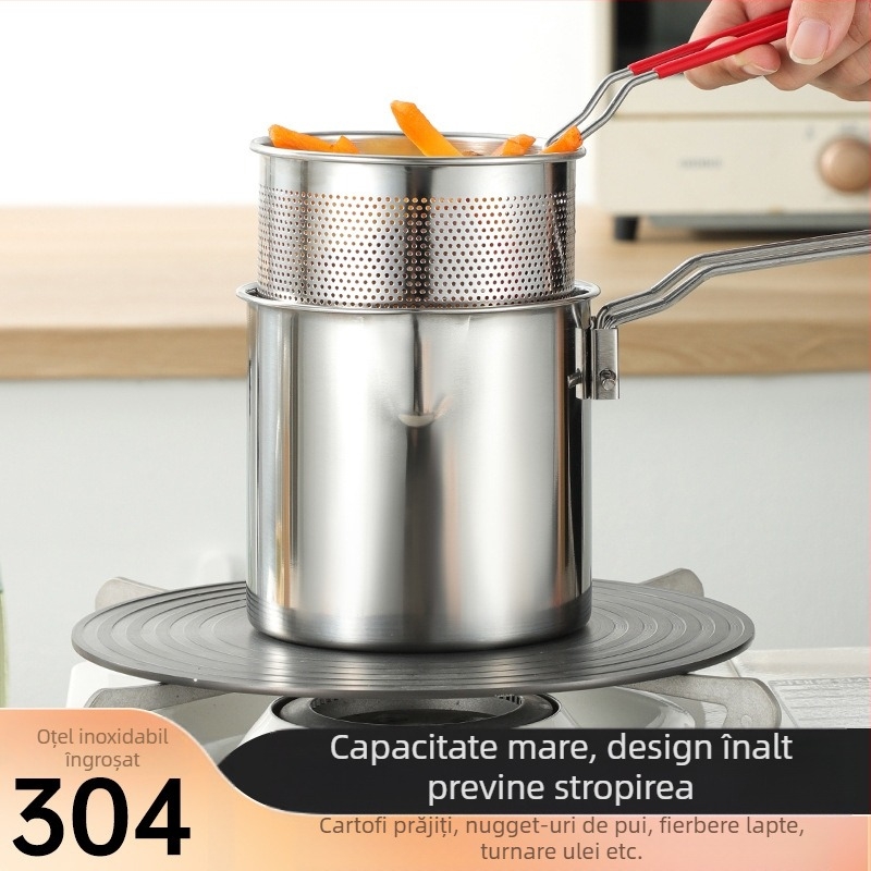 Tigaie din oțel inoxidabil 304 cu filtru, frigărui comerciale prăjite, oală mică de bucătărie multifuncțională, tigaie îngroșată transfrontalieră