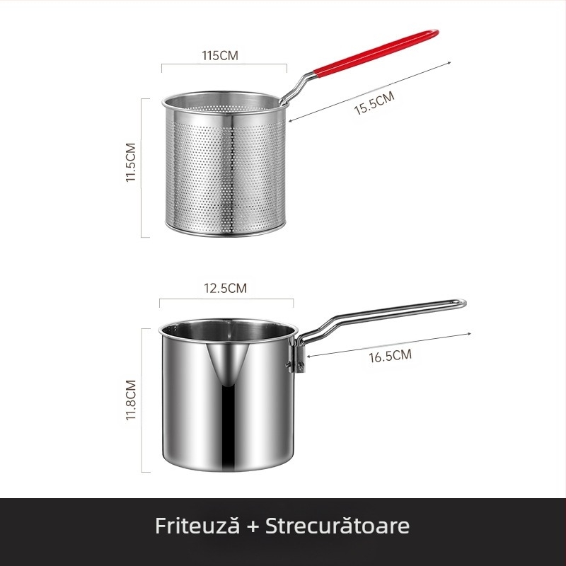 Tigaie din oțel inoxidabil 304 cu filtru, frigărui comerciale prăjite, oală mică de bucătărie multifuncțională, tigaie îngroșată transfrontalieră