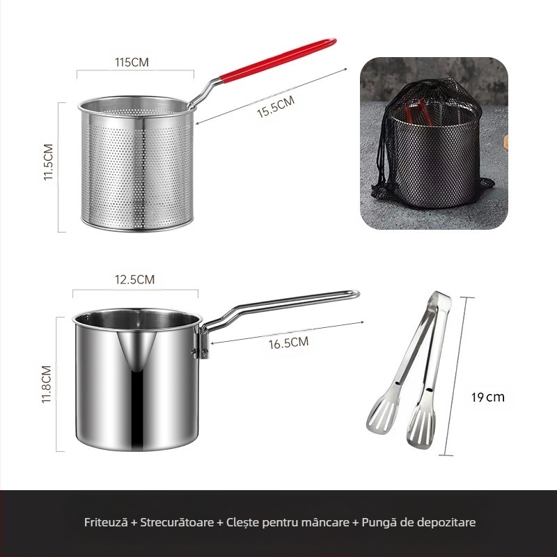 Tigaie din oțel inoxidabil 304 cu filtru, frigărui comerciale prăjite, oală mică de bucătărie multifuncțională, tigaie îngroșată transfrontalieră