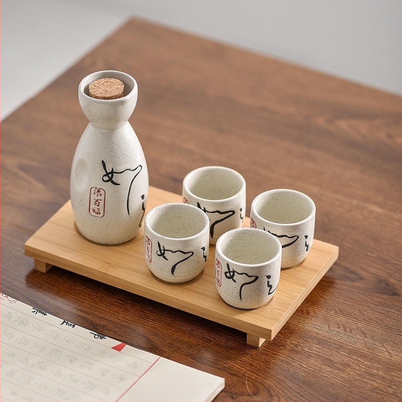 Set de vinuri Izakaya, dozator de băuturi alcoolice, oală de vin din ceramică antică în stil japonez, cupă de vin și set de vinuri pictate manual cu vânt