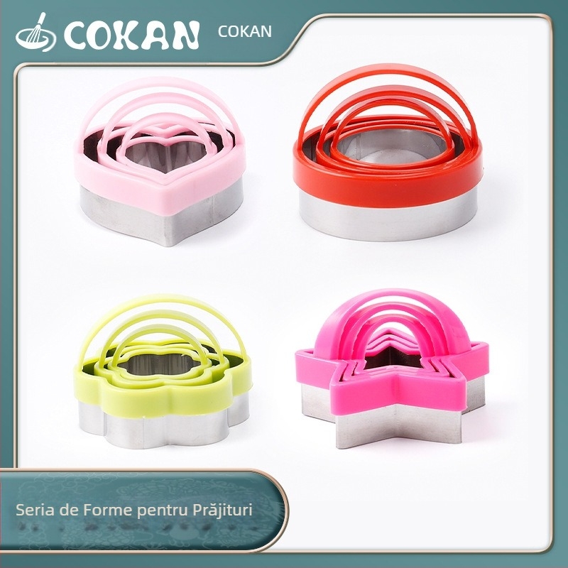 Mucegai pentru biscuiți din oțel inoxidabil cu mâner 3D stereo DIY în formă de inimă stea floare de prun rotundă tort tăiere mucegai transfrontalier vânzare fierbinte