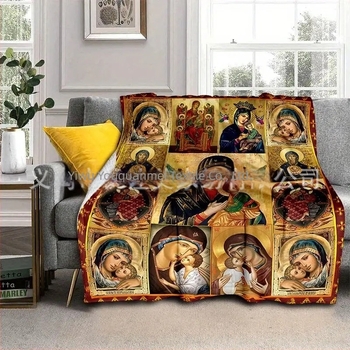Pătură caldă din fleece Amazon Halloween Crăciun Mary Jesus Pătură din fleece Imprimare digitală en-gros