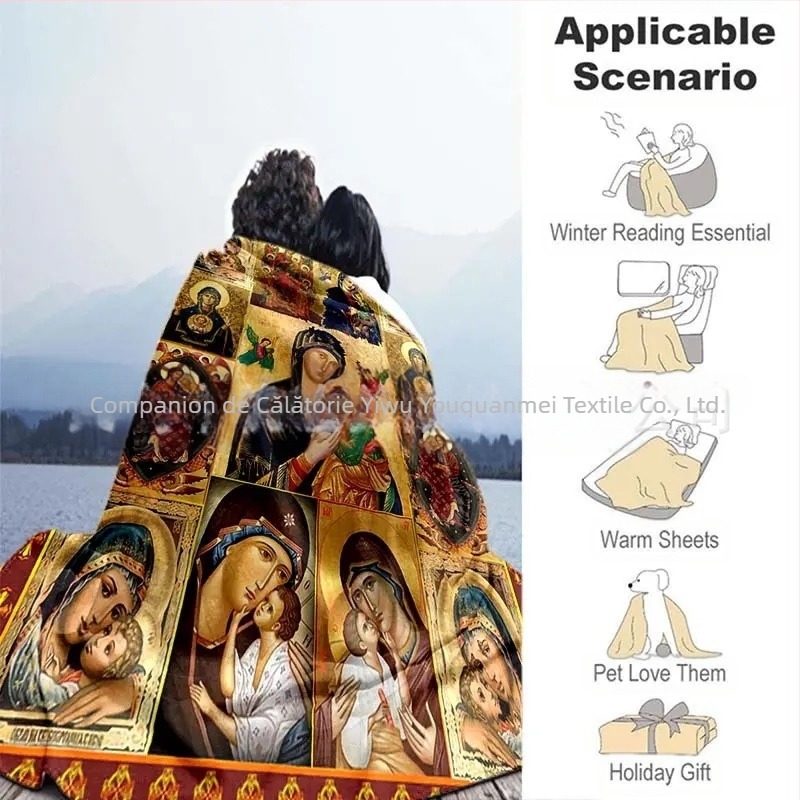 Pătură caldă din fleece Amazon Halloween Crăciun Mary Jesus Pătură din fleece Imprimare digitală en-gros