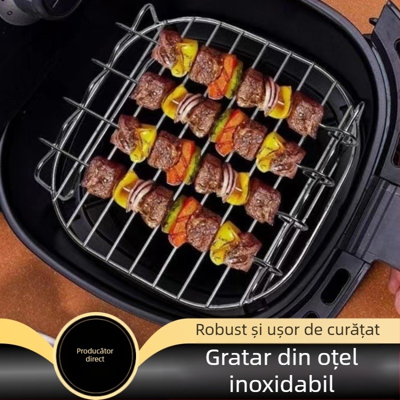 Friteuză de aer pătrat grill din oțel inoxidabil de uz casnic electric friteuză multifuncțională grill dublu strat friteuză de aer raft
