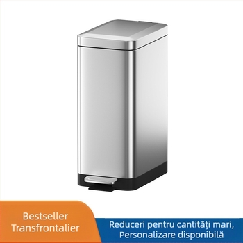 Coș de gunoi din oțel inoxidabil, coș de gunoi de uz casnic de mare valoare, tip pedală, cu capac, coș de gunoi pentru toaletă, bucătărie, living, încetinire