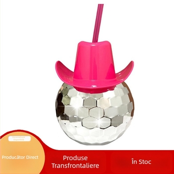 Pălărie de cowboy cu pahar de apă electrolizat, cu bilă Discoball, pahar cu paie, 600ml, pahar de vin, consumabile pentru petreceri transfrontaliere