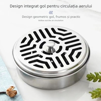Placă de tămâie din oțel inoxidabil pentru țânțari, cu capac, anti-opărire, ignifug, repelent pentru țânțari, creativă, cu bobină de cenușă, arzătoare de tămâie, cutie de tămâie pentru țânțari îngroșată cu capac de uz casnic