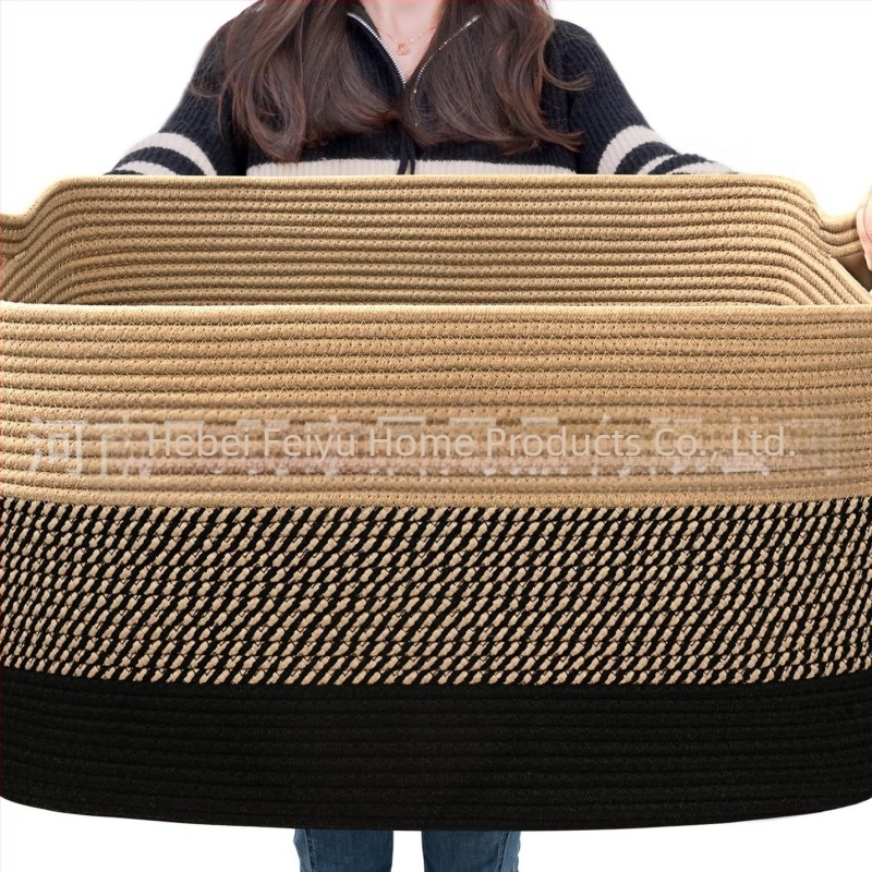 Coș de depozitare pliabil din frânghie de bumbac de dimensiuni mari, cu mâner, producătorii de surse, lasă mânerul păturii, coș de depozitare pliabil din frânghie de bumbac, asortat cu culorile