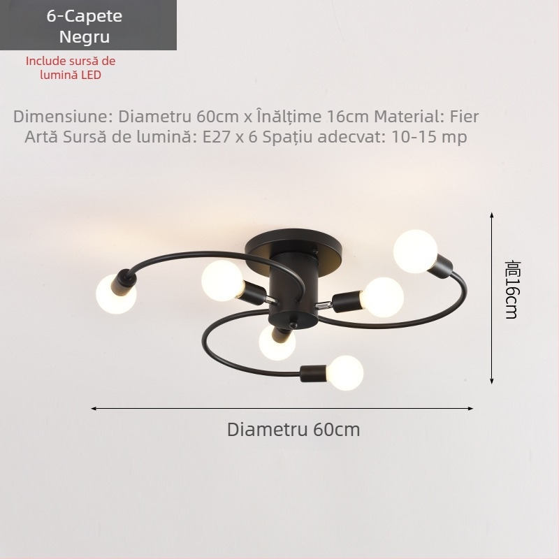 Lampă de tavan cu bec LED auriu neagră și creativă, nordică minimalistă transfrontalieră pentru living, dormitor, sufragerie, personalizată
