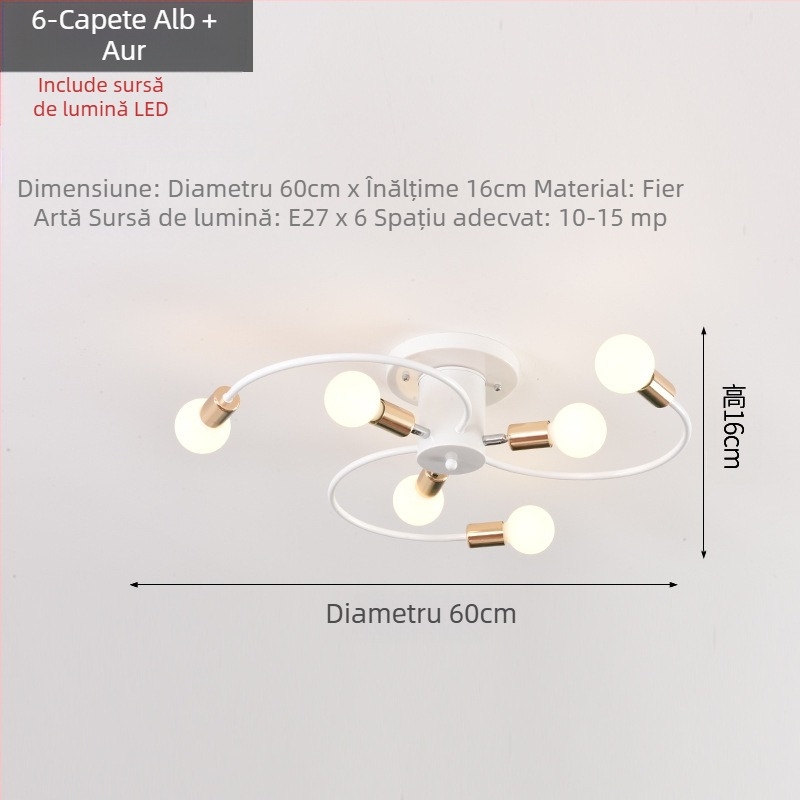 Lampă de tavan cu bec LED auriu neagră și creativă, nordică minimalistă transfrontalieră pentru living, dormitor, sufragerie, personalizată