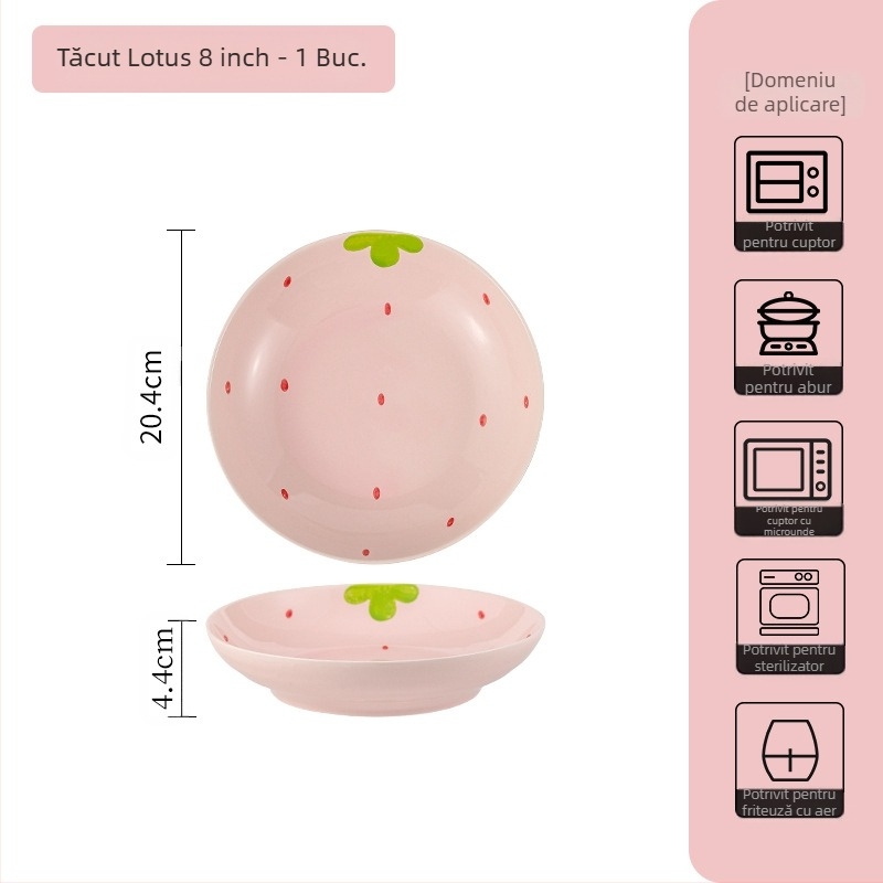 Costum de vase cu căpșuni, costum de tacâmuri drăguț de uz casnic, costum creativ de mare valoare, farfurie cu orez, bol, costum