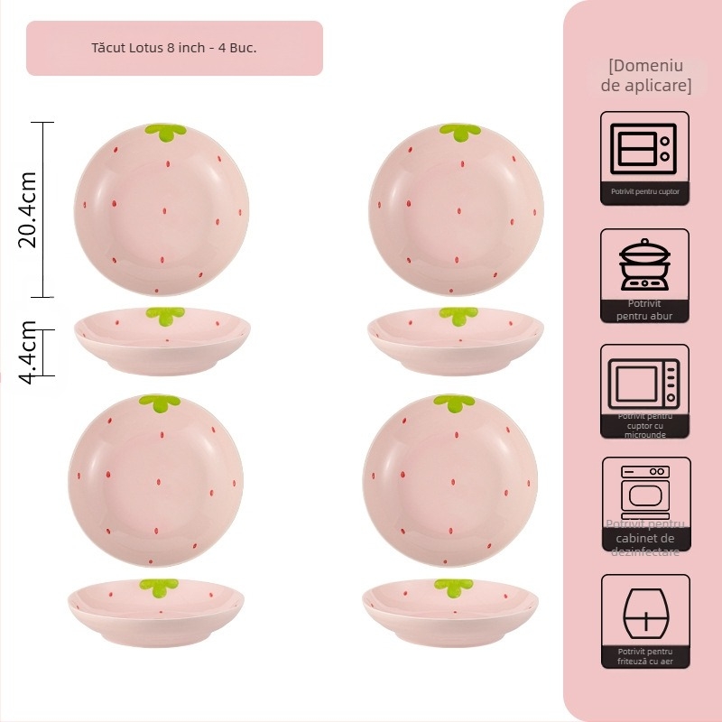 Costum de vase cu căpșuni, costum de tacâmuri drăguț de uz casnic, costum creativ de mare valoare, farfurie cu orez, bol, costum