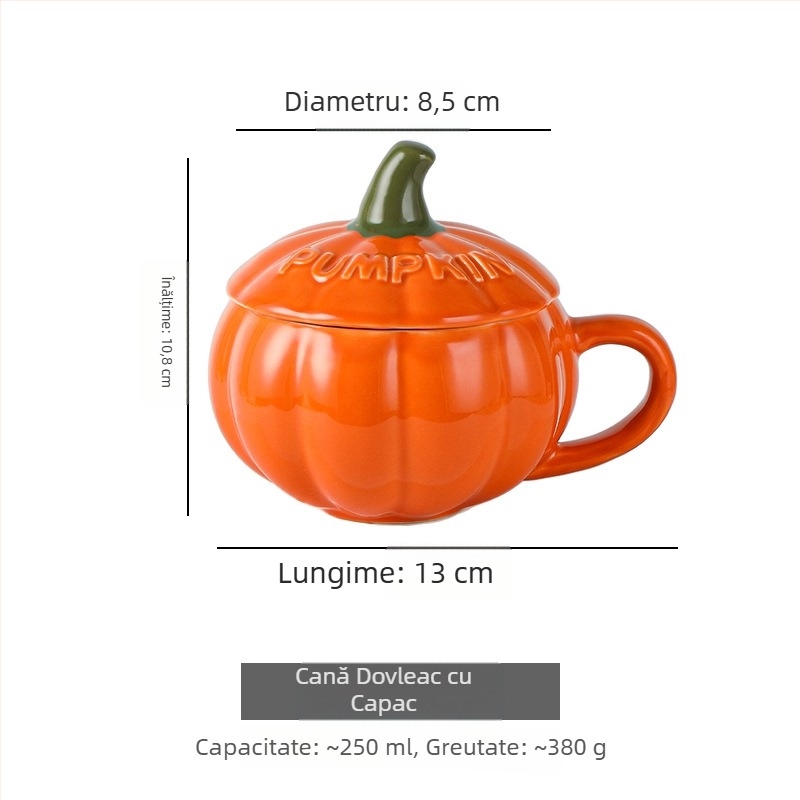 Cană ceramică creativă cu dovleac, cană de vacanță, mic dejun cu fulgi de ovăz, cană cu lapte, cu capac și lingură, cană transfrontalieră de Crăciun