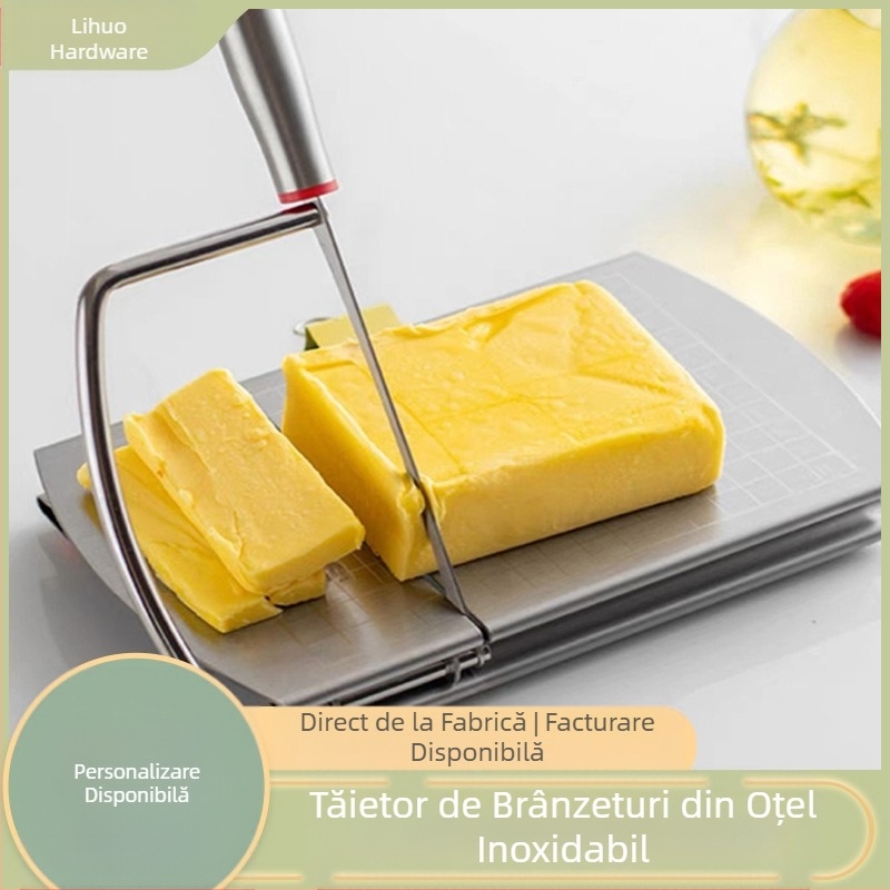 Feliator de brânză din oțel inoxidabil, în stoc, cu cântar pentru uz în bucătărie, divizor de brânză și unt, instrument de copt pentru tăierea în bucăți