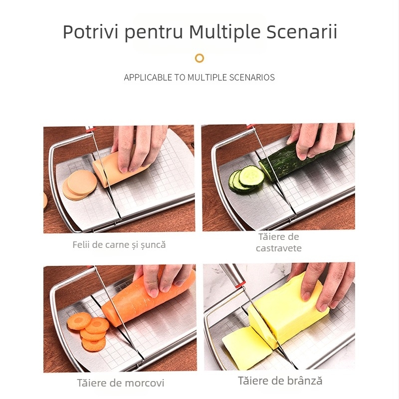 Feliator de brânză din oțel inoxidabil, în stoc, cu cântar pentru uz în bucătărie, divizor de brânză și unt, instrument de copt pentru tăierea în bucăți