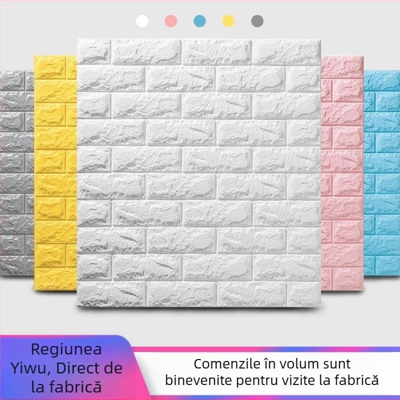 Tapet autocolant 3D direct din fabrică, tapet autoadeziv anti-coliziune, tapet impermeabil din cărămidă spumoasă