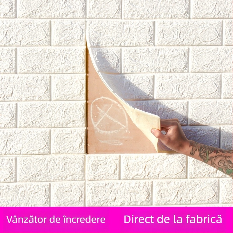 Tapet autocolant 3D direct din fabrică, tapet autoadeziv anti-coliziune, tapet impermeabil din cărămidă spumoasă