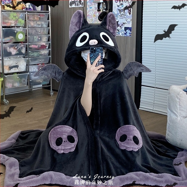 Luna Wonderful Journey Little Bat Pătură cu Aer Condiționat din Fleece Coral Pijamale de Prânz Șal Pelerină Cămașă de Noapte cu Capăt Drăguț