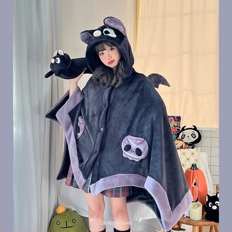 Luna Wonderful Journey Little Bat Pătură cu Aer Condiționat din Fleece Coral Pijamale de Prânz Șal Pelerină Cămașă de Noapte cu Capăt Drăguț
