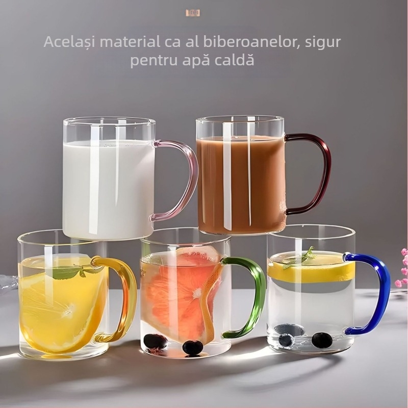 Cana din sticlă borosilicată cu mâner pentru oaspeți, rezistentă la temperaturi ridicate, cană de băut rezistentă la căldură, potrivită pentru femei, ceașcă de ceai verde