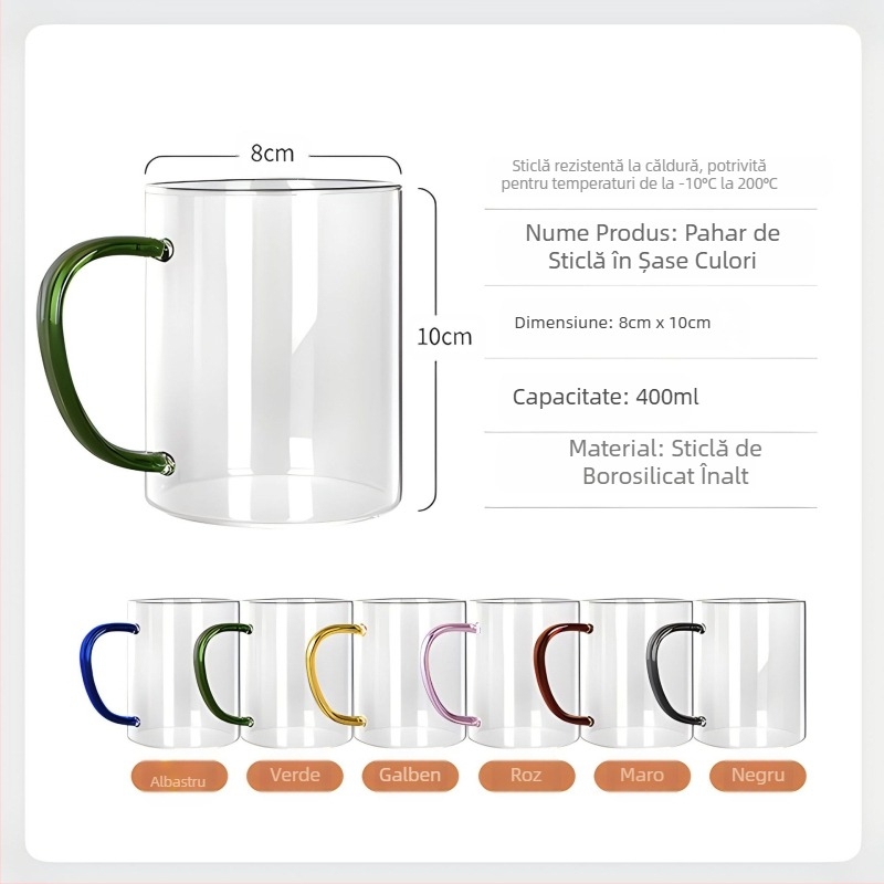 Cana din sticlă borosilicată cu mâner pentru oaspeți, rezistentă la temperaturi ridicate, cană de băut rezistentă la căldură, potrivită pentru femei, ceașcă de ceai verde