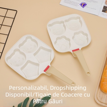 Tigaie de ouă multifuncțională pentru copii, cu patru găuri, pentru uz casnic, non-stick, Maifan, tigaie de piatră, tigaie pentru burger, oală pentru ouă, multifuncțională pentru copii, cu desene animate