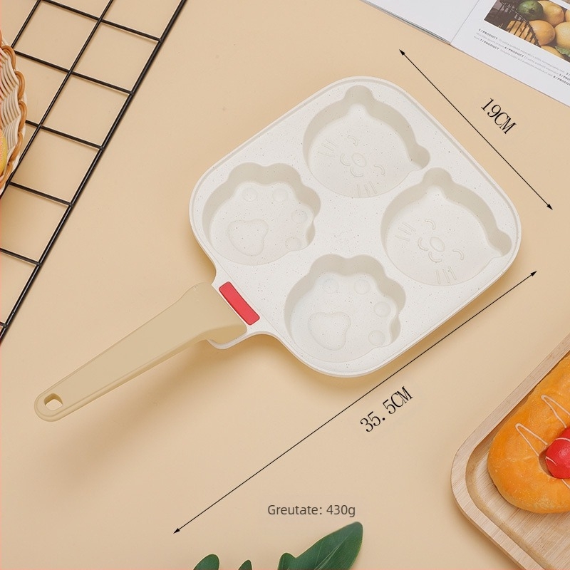 Tigaie de ouă multifuncțională pentru copii, cu patru găuri, pentru uz casnic, non-stick, Maifan, tigaie de piatră, tigaie pentru burger, oală pentru ouă, multifuncțională pentru copii, cu desene animate