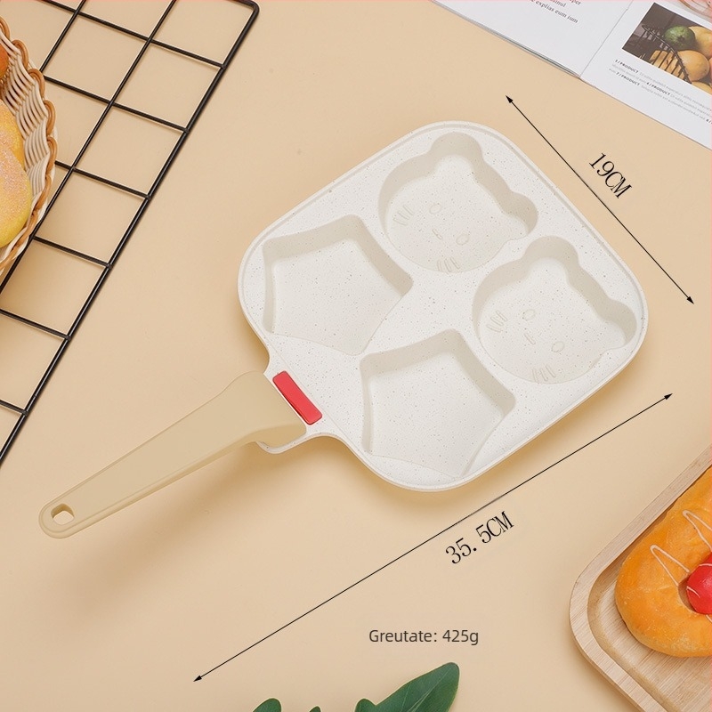 Tigaie de ouă multifuncțională pentru copii, cu patru găuri, pentru uz casnic, non-stick, Maifan, tigaie de piatră, tigaie pentru burger, oală pentru ouă, multifuncțională pentru copii, cu desene animate