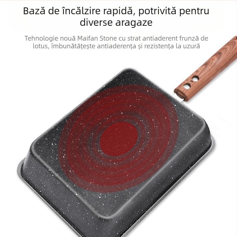 Tigaie mică antiaderentă pătrată Yuzi în stil japonez, cu ou gros, Maifanite, prăjit, ou prăjit, tigaie plată pentru micul dejun, de uz casnic