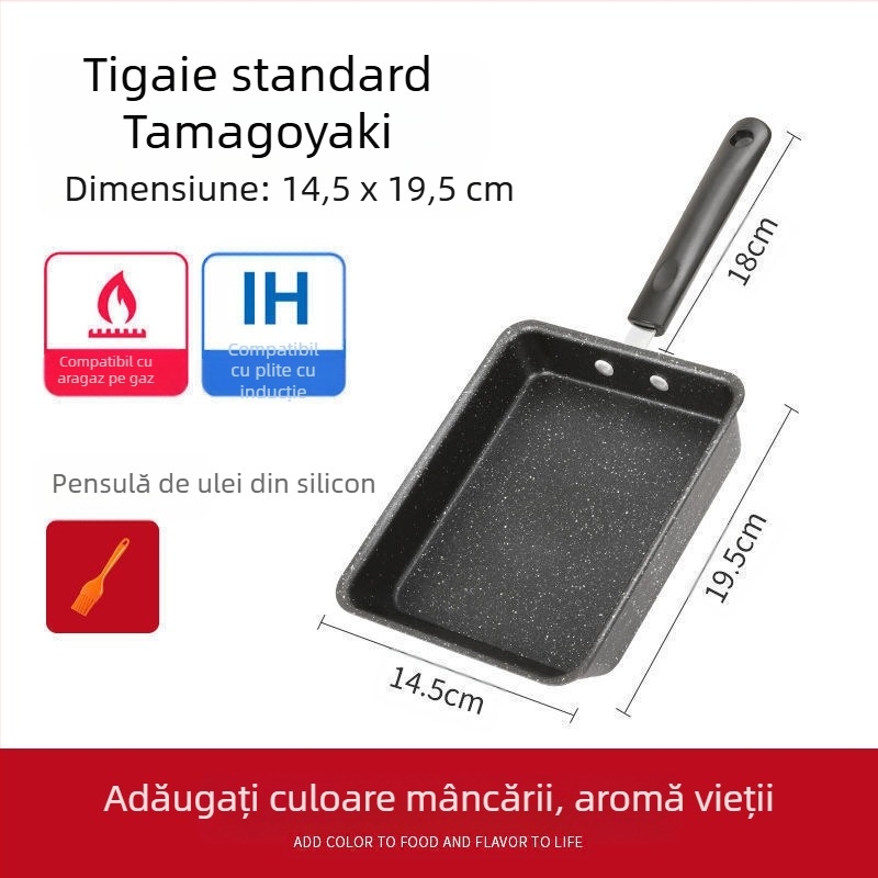 Tigaie mică antiaderentă pătrată Yuzi în stil japonez, cu ou gros, Maifanite, prăjit, ou prăjit, tigaie plată pentru micul dejun, de uz casnic