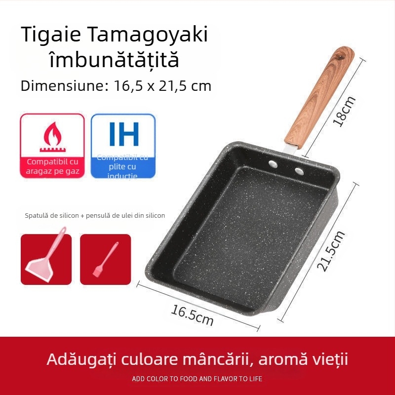 Tigaie mică antiaderentă pătrată Yuzi în stil japonez, cu ou gros, Maifanite, prăjit, ou prăjit, tigaie plată pentru micul dejun, de uz casnic