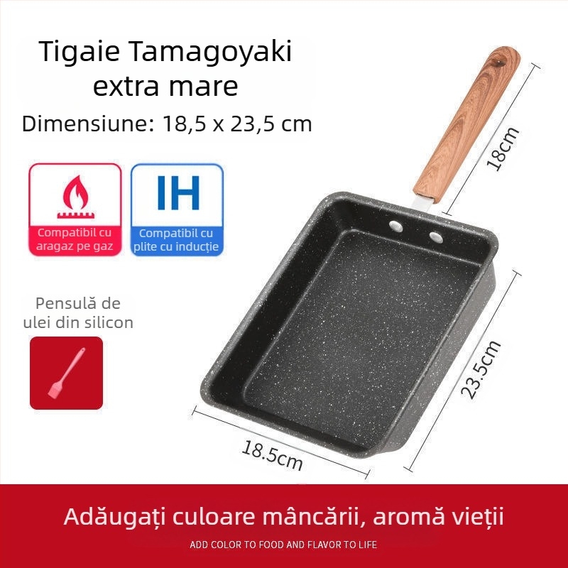 Tigaie mică antiaderentă pătrată Yuzi în stil japonez, cu ou gros, Maifanite, prăjit, ou prăjit, tigaie plată pentru micul dejun, de uz casnic