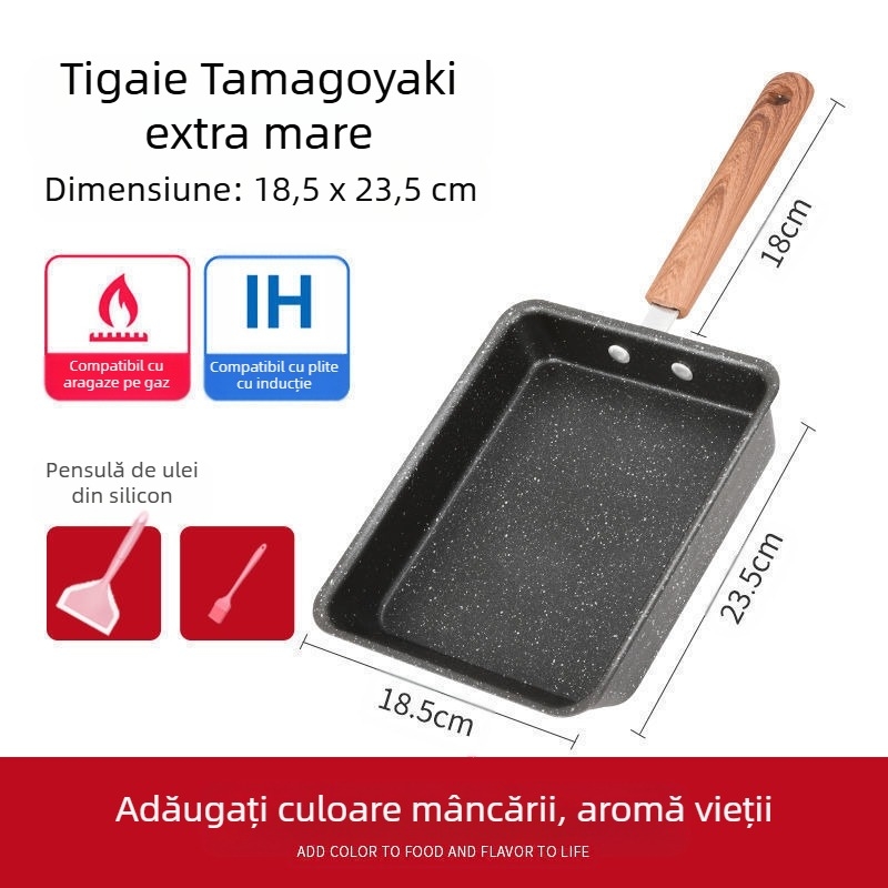Tigaie mică antiaderentă pătrată Yuzi în stil japonez, cu ou gros, Maifanite, prăjit, ou prăjit, tigaie plată pentru micul dejun, de uz casnic