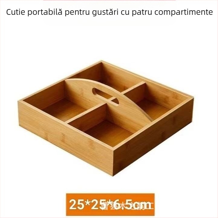 Farfurie japoneză din lemn pentru fructe uscate, cutie pentru gustări, magazin de condimente, farfurie pentru înmuiere, bambus, compartimentată pentru gustări, cutie pentru fructe uscate, ornamente