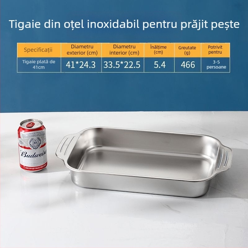 Tavă din oțel inoxidabil, placă dreptunghiulară comercială, BBQ, pește la grătar, placă de fier de uz casnic, capac de dimensiuni mari, bazin, placă de copt extra mare