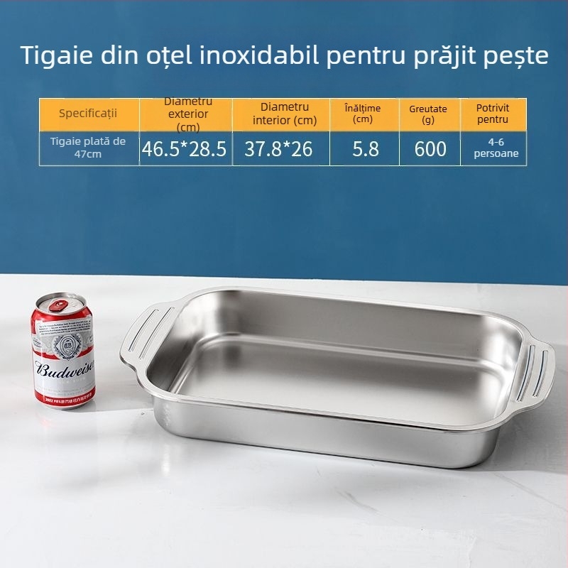 Tavă din oțel inoxidabil, placă dreptunghiulară comercială, BBQ, pește la grătar, placă de fier de uz casnic, capac de dimensiuni mari, bazin, placă de copt extra mare