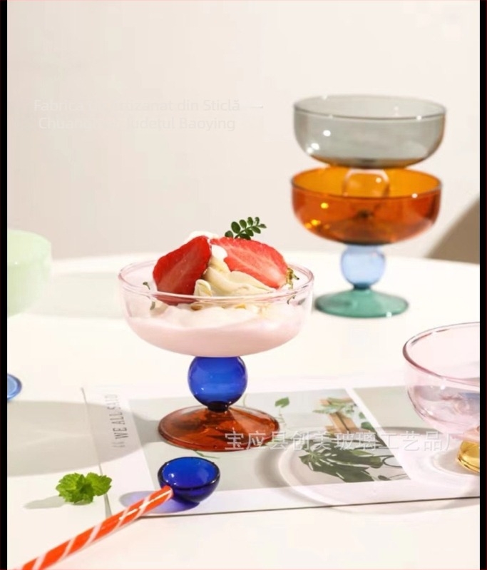 Bol de desert din sticlă colorată, en-gros, pentru uz casnic, farfurie cu fructe, bol de salată cu înghețată