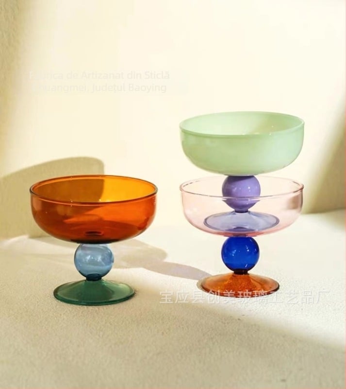Bol de desert din sticlă colorată, en-gros, pentru uz casnic, farfurie cu fructe, bol de salată cu înghețată