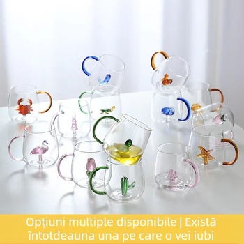 Cană de băut din sticlă tridimensională cu mâner, cu design creativ, pentru suc de vară, diverse stiluri, desene animate unice