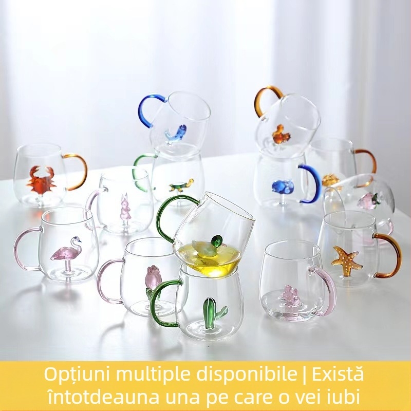 Cană de băut din sticlă tridimensională cu mâner, cu design creativ, pentru suc de vară, diverse stiluri, desene animate unice