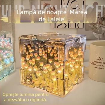 Cub Rubik creativ, lalea, lumină de noapte, lucrat manual, floare, atmosferă marină, oglindă acrilică, ornamente stereo, cadouri