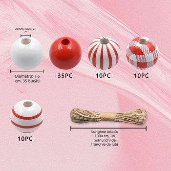 Mărgele roz de Ziua Îndrăgostiților, model de pepene verde, mărgele din lemn, model de picior de câine, frânghie de cânepă DIY, șir de mărgele din lemn, material de șnur