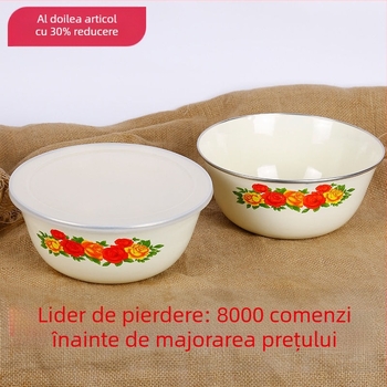 Bol de amestecat emailat cu untură de porc, mare, cu capac, cutie pentru păstrarea prospețimii, bol pentru tăiței instant, oală, bol pentru supă, producători de salată de legume și fructe
