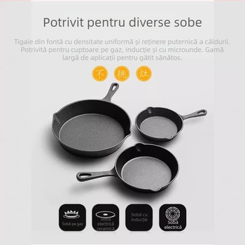 Tigaie mică din fontă, Wok îngroșat manual, Tigaie, Tigaie mini pentru omletă, Tigaie antiaderentă, Plită cu inducție