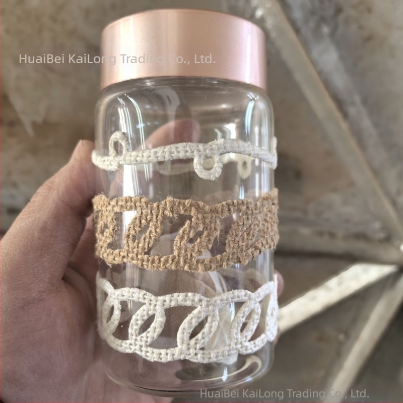 Cană decorativă din ceramică de sticlă cu pastă de in naturală, cu adeziv floral, decupată manual pentru uz personal